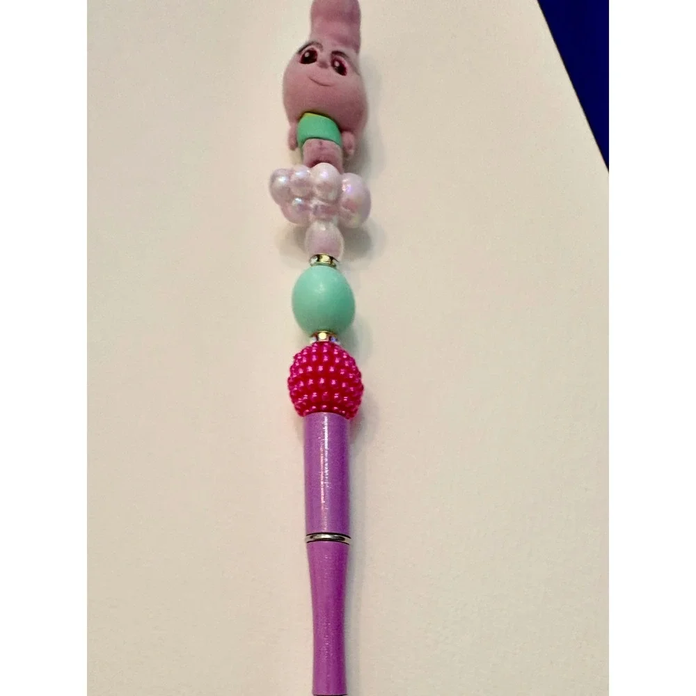 Trolls Character Beaded Pen Purple Flocked Figure Iridescent Cloud Bubble Pen